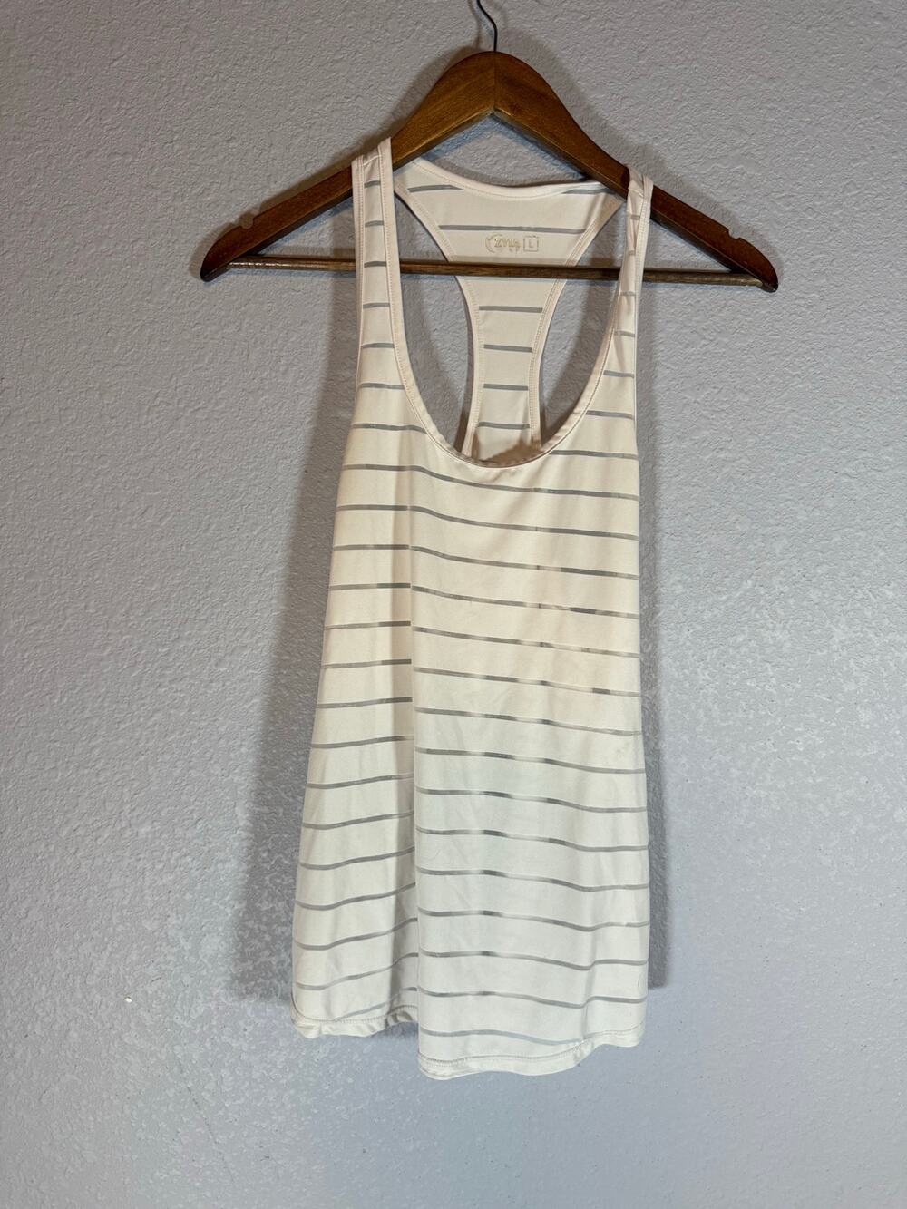 ZYIA Active Women’s Large White Gray Striped Racerback Tank Top